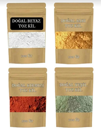 Kırmızı Kil & Sarı Kil & Yeşil Kil & Beyaz Kil Yüz Maskesi Kil Maskesi Toz Kil 4 X 100 Gr.