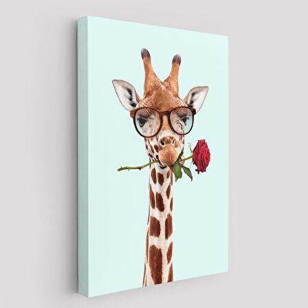 Ağzında Gül Olan Gözlüklü Zürafa Duvar Tablosu-6080