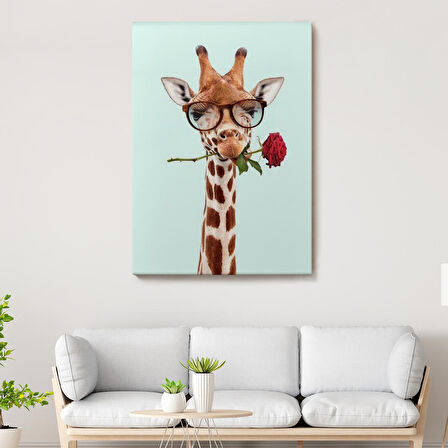 Ağzında Gül Olan Gözlüklü Zürafa Duvar Tablosu-6080