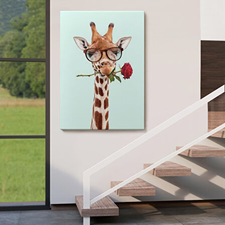 Ağzında Gül Olan Gözlüklü Zürafa Duvar Tablosu-6080