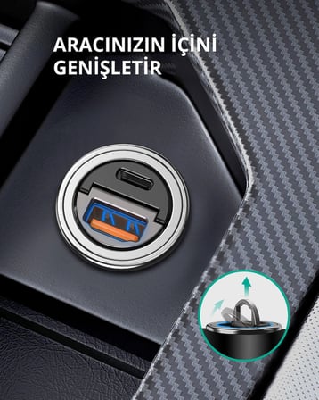 Aukey CC-A3-BK 30W PPS ve QC 3.0 PD Metal Çift Bağlantı Hızlı Araç Şarjı