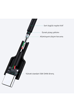 Cb-cd30-bk Naylon Örgülü Usb-a Type-c Şarj Kablosu 0.9m