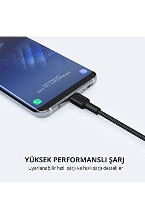 Cb-cd30-bk Naylon Örgülü Usb-a Type-c Şarj Kablosu 0.9m
