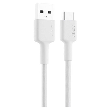 Aukey CB-CD30 USB-A to Type-C 90cm 480Mbps QC3.0 Darbe Örgülü Hızlı Şarj ve Data Kablosu-Beyaz