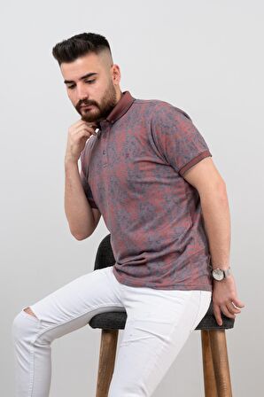 Polo Yaka Slimfit Likralı Desenli Erkek T-Shirt