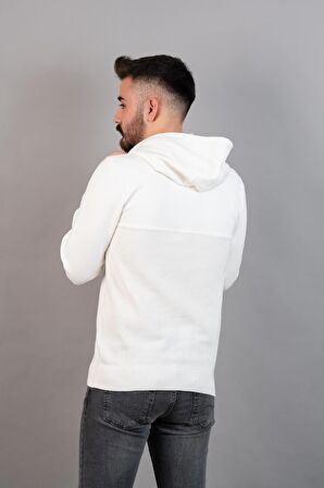 Slimfit Kapşonlu Erkek Spor Beyaz Sweatshirt