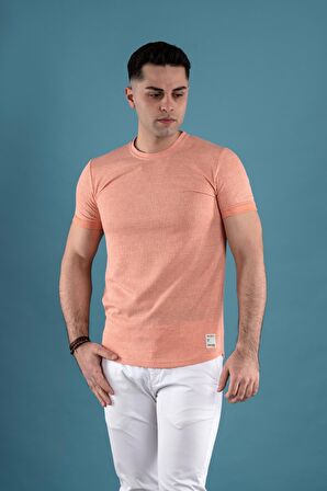 SLİMFİT DOKULU BİSİKLET YAKA ERKEK T-SHİRT