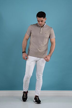 SLİMFİT POLO YAKA DÜĞMELİ MERSERİZE KUMAŞ ERKEK T-SHİRT