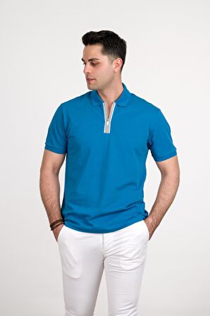 REGULAR FİT FERMUARLI POLO YAKA PAMUKLU ERKEK T-SHİRT