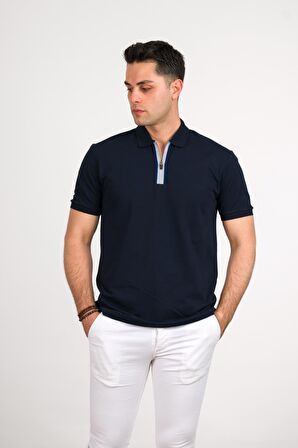REGULAR FİT FERMUARLI POLO YAKA PAMUKLU ERKEK T-SHİRT