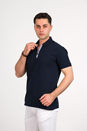 REGULAR FİT FERMUARLI POLO YAKA PAMUKLU ERKEK T-SHİRT