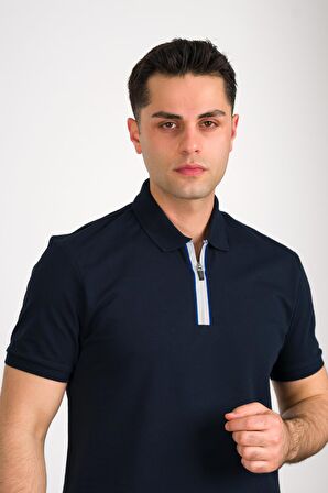 REGULAR FİT FERMUARLI POLO YAKA PAMUKLU ERKEK T-SHİRT