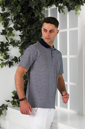 NEHİR by Faruk Ülker Polo Yaka Cepli Desenli Merserize Süperfine Cotton Erkek T-Shirt 