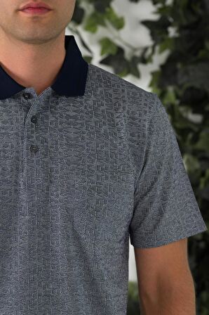 NEHİR by Faruk Ülker Polo Yaka Cepli Desenli Merserize Süperfine Cotton Erkek T-Shirt 