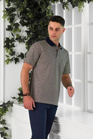 NEHİR by Faruk Ülker Polo Yaka Cepli Desenli Merserize Süperfine Cotton Erkek T-Shirt 