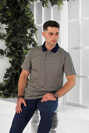 NEHİR by Faruk Ülker Polo Yaka Cepli Desenli Merserize Süperfine Cotton Erkek T-Shirt 