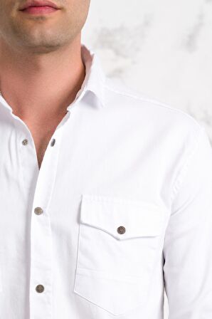 REGULAR FİT ÇİFT CEPLİ RENKLİ ERKEK PAMUKLU KOT GÖMLEK