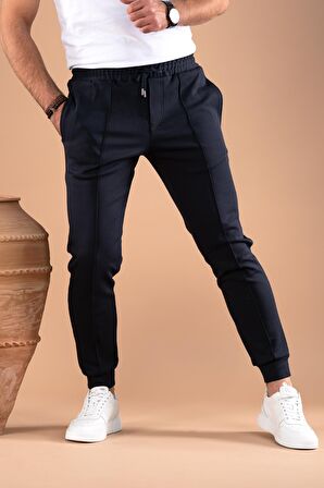 SLİMFİT DAR PAÇA BELİ LASTİKLİ İPLİKLİ LİKRALI JOGGER PANTOLON