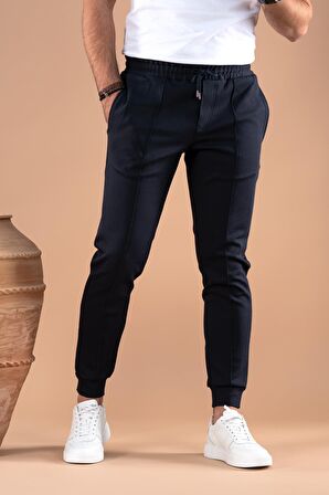 SLİMFİT DAR PAÇA BELİ LASTİKLİ İPLİKLİ LİKRALI JOGGER PANTOLON