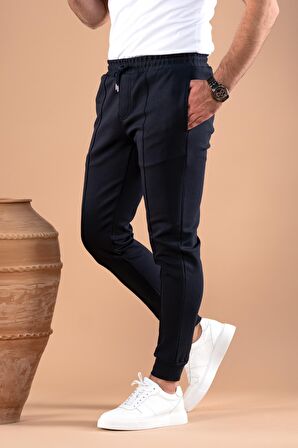 SLİMFİT DAR PAÇA BELİ LASTİKLİ İPLİKLİ LİKRALI JOGGER PANTOLON