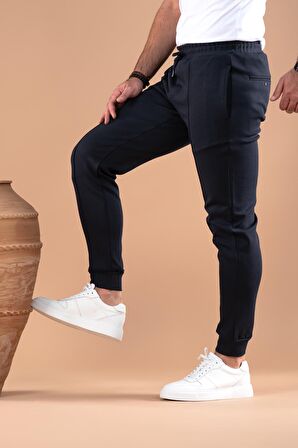 SLİMFİT DAR PAÇA BELİ LASTİKLİ İPLİKLİ LİKRALI JOGGER PANTOLON