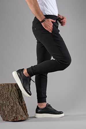 SLİMFİT DAR PAÇA BELİ LASTİKLİ İPLİKLİ LİKRALI JOGGER PANTOLON