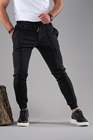 SLİMFİT DAR PAÇA BELİ LASTİKLİ İPLİKLİ LİKRALI JOGGER PANTOLON