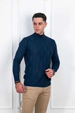 WOOLEN WORLD YARIM BALIKÇI REGULAR FİT DESENLİ ERKEK KAZAK