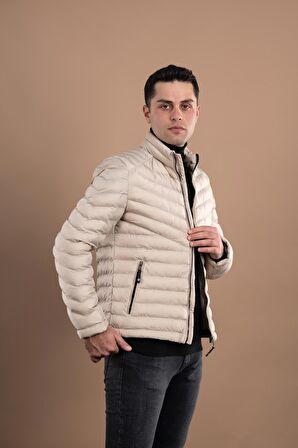 SLİMFİT DİK YAKA FERMUARLI ERKEK PUFFER MONT