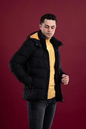 SLİMFİT KAPŞONLU ASTARLI ERKEK ŞİŞME PUFFER MONT