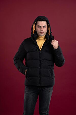 SLİMFİT KAPŞONLU ASTARLI ERKEK ŞİŞME PUFFER MONT