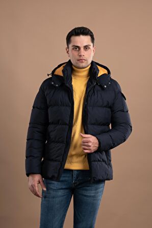 SLİMFİT KAPŞONLU ASTARLI ERKEK ŞİŞME PUFFER MONT