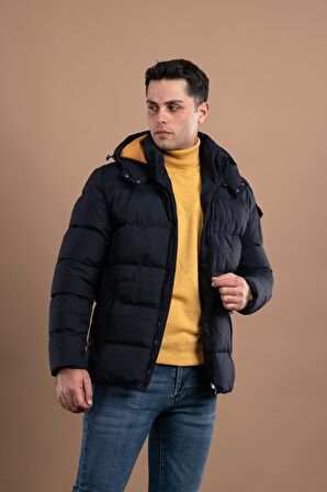 SLİMFİT KAPŞONLU ASTARLI ERKEK ŞİŞME PUFFER MONT