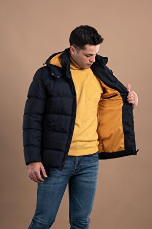 SLİMFİT KAPŞONLU ASTARLI ERKEK ŞİŞME PUFFER MONT