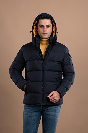 SLİMFİT KAPŞONLU ASTARLI ERKEK ŞİŞME PUFFER MONT