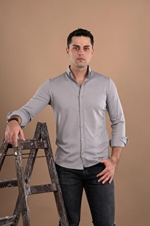 SLİMFİT LİKRALI YAKA DÜĞMELİ SPOR ERKEK PENYE GÖMLEK