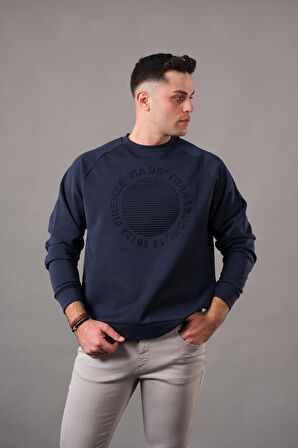 OVERSİZE BASKILI SIFIR YAKA PAMUKLU ERKEK SWEATSHİRT 