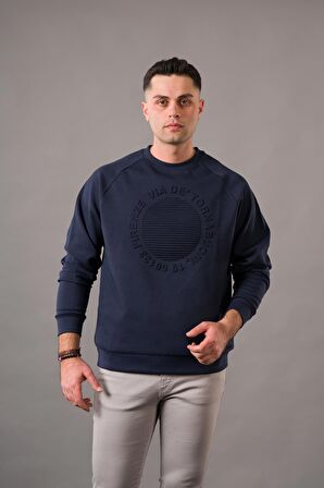 OVERSİZE BASKILI SIFIR YAKA PAMUKLU ERKEK SWEATSHİRT 