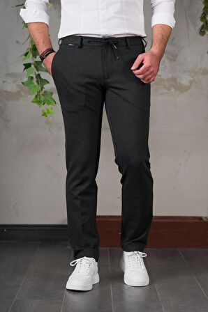 ECER LİKRALI BELİ LASTİKLİ İPLİKLİ KIŞLIK KUMAŞ ERKEK JOGGER PANTOLON 