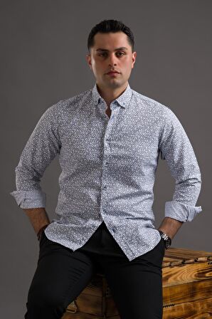 ADVANTE DESENLİ SLİMFİT DÜĞMELİ YAKA UZUN KOL ERKEK GÖMLEK