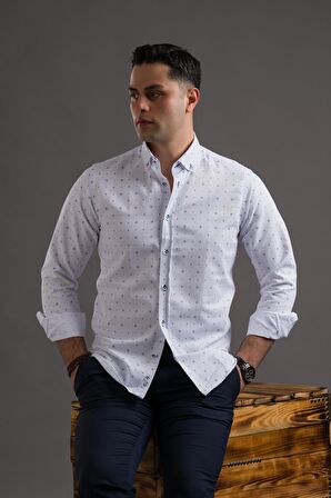 ADVANTE DESENLİ SLİMFİT DÜĞMELİ YAKA UZUN KOL ERKEK GÖMLEK