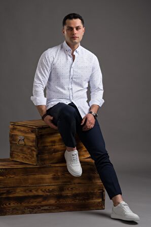 ADVANTE DESENLİ SLİMFİT DÜĞMELİ YAKA UZUN KOL ERKEK GÖMLEK