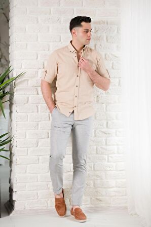 ADVANTE YAKA DÜĞMELİ DOKULU SLİMFİT ERKEK GÖMLEK