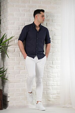 ADVANTE YAKA DÜĞMELİ DOKULU SLİMFİT ERKEK GÖMLEK