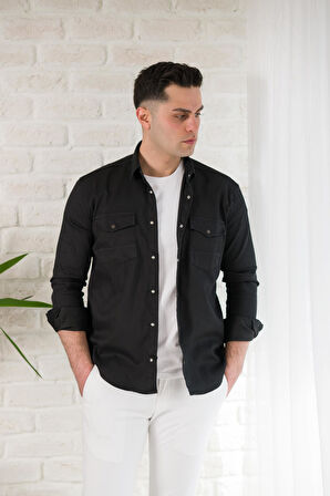 REGULAR FİT ÇİFT CEPLİ RENKLİ ERKEK PAMUKLU KOT GÖMLEK