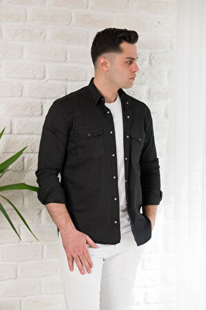 REGULAR FİT ÇİFT CEPLİ RENKLİ ERKEK PAMUKLU KOT GÖMLEK