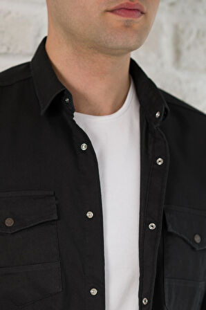 REGULAR FİT ÇİFT CEPLİ RENKLİ ERKEK PAMUKLU KOT GÖMLEK