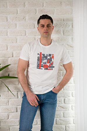 REGULAR FİT PAMUKLU BASKI DETAYLI ERKEK YAZLIK T-SHİRT
