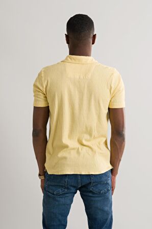 Slimfit Kısa Kol Yazlık Likralı Çizgili Erkek Triko Gömlek 