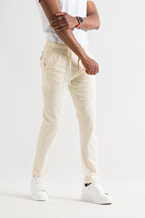 Çift Pileli Regular Fit Beli Lastikli İplikli Yazlık İnce Kumaş Erkek Jogger Pantolon